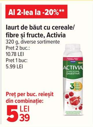 Iaurt de băut cu cereale/fibre și fructe, Activia