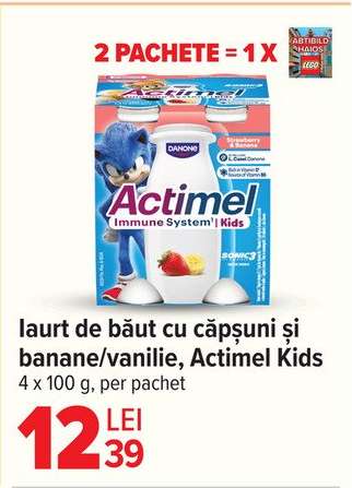 Iaurt de băut cu căpșuni și banane/vanilie, Actimel Kids