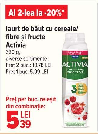 Iaurt de băut cu cereale/fibre și fructe, Activia