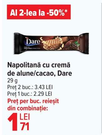 Napolitană cu cremă de alune/cacao, Dare