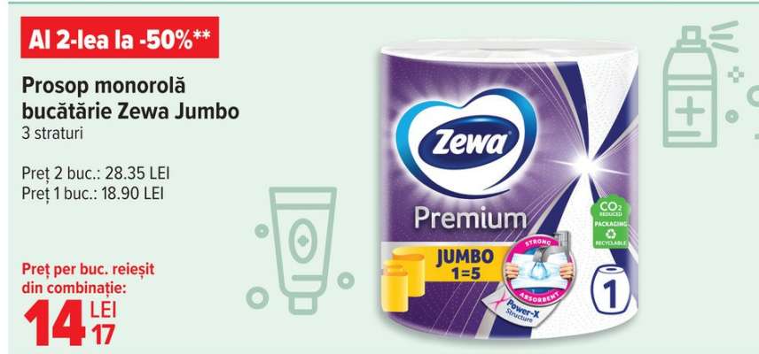 Prosop monorolă bucătărie, Zewa Jumbo