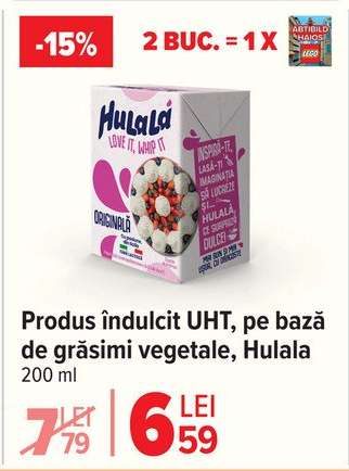 Produs îndulcit UHT pe bază de grăsimi vegetale, Hulala