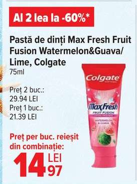 Pastă de dinți Max Fresh Fruit Fusion Watermelon&Guava/Lime, Colgate