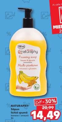 NATURAPHY Săpun lichid spumă banane / zmeură 1l