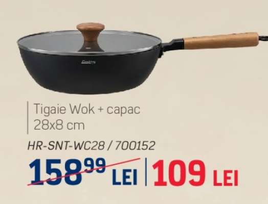 Tigaie Wok + capac 28x8 cm
