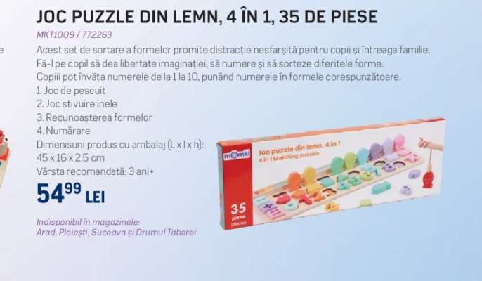 JOC PUZZLE DIN LEMN, 4 ÎN 1, 35 DE PIESE