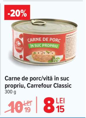 Carne de porc/vită în suc propriu, Carrefour Classic