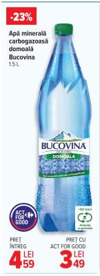 Apă minerală carbogazoasă domoală Bucovina 1.5 L