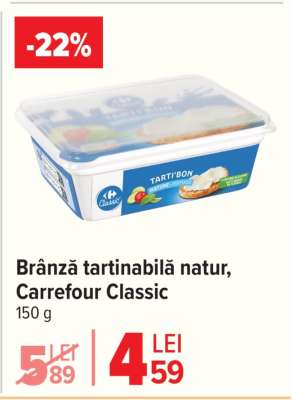 Brânză tartinabilă natur Carrefour Classic