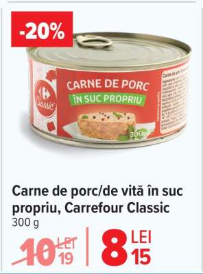 Carne de porc/de vită în suc propriu, Carrefour Classic