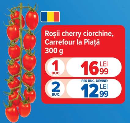 Roșii cherry ciorchine, Carrefour la Piață 300 g