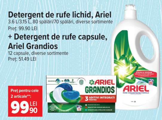 Detergent de rufe lichid, Ariel + Detergent de rufe capsule, Ariel Grandios