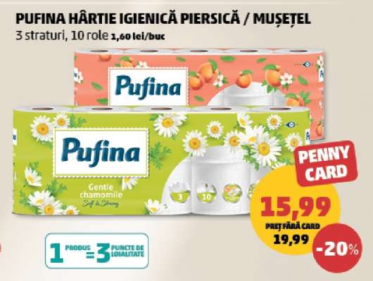 PUFINA HÂRTIE IGIENICĂ PIERSICĂ / MUȘEȚEL