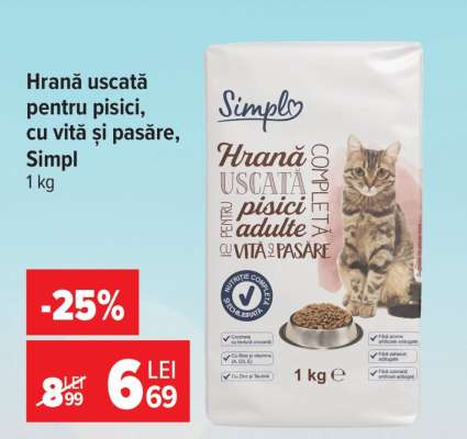 Hrană uscată pentru pisici, cu vită și pasăre, Simpl