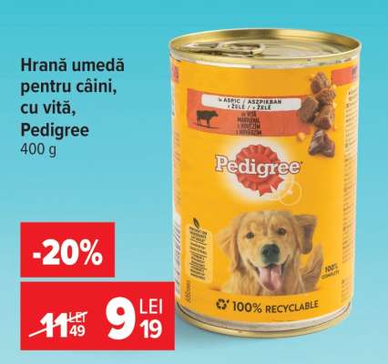 Hrană umedă pentru câini cu vită Pedigree