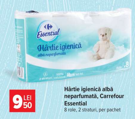 Hârtie igienică albă neparfumată, Carrefour Essential