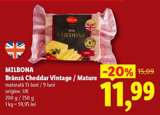 MILBONA Brânză Cheddar Vintage / Mature