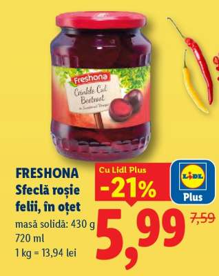 FRESHONA Sfeclă roșie felii, în oțet
