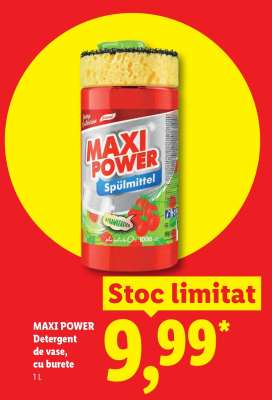 MAXI POWER Detergent de vase, cu burete