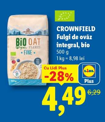 CROWNFIELD Fulgi de ovăz integral, bio
