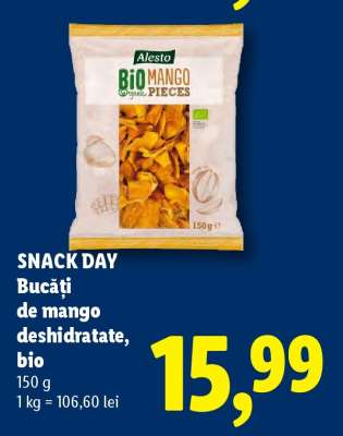 SNACK DAY Bucăți de mango deshidratate, bio