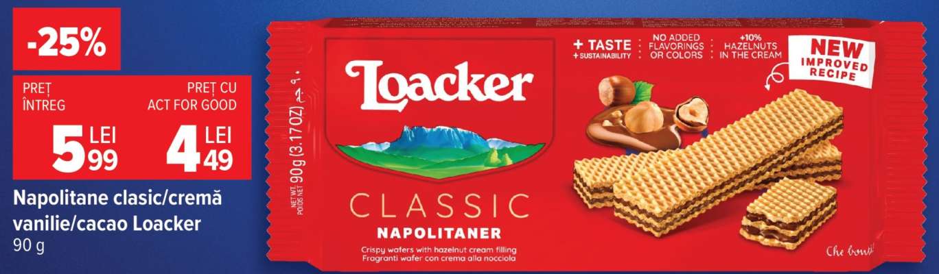 Napolitane clasic/cremă vanilie/cacao Loacker