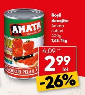Roșii decojite Amata cuburi 400g