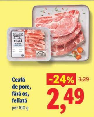 Ceafă de porc fără os, feliată