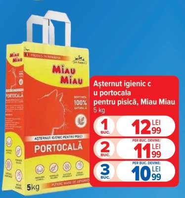 Așternut igienic cu portocală pentru pisici, Miau Miau 5 kg