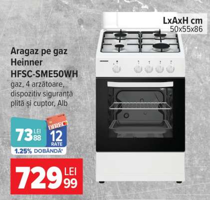 Aragaz pe gaz Heinner HFSC-SME50WH
