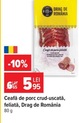 Ceafă de porc crud-uscată, feliată, Drag de România