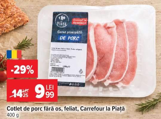 Cotlet de porc, fără os, feliat, Carrefour la Piață