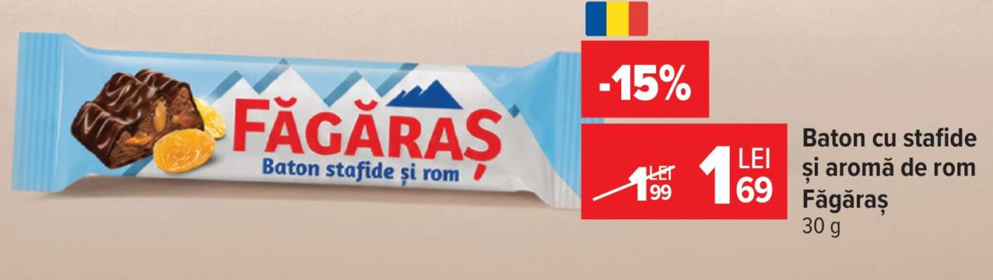 Baton cu stafide și aromă de rom Făgăraș