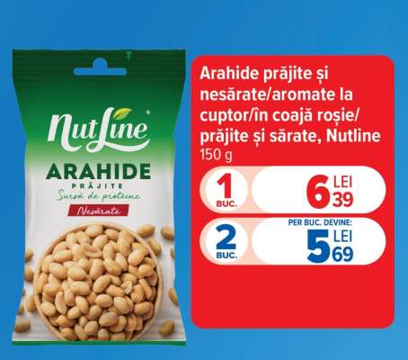 Arahide prăjite și nesărate/aromate la cuptor/în coajă roșie/prăjite și sărate, Nutline