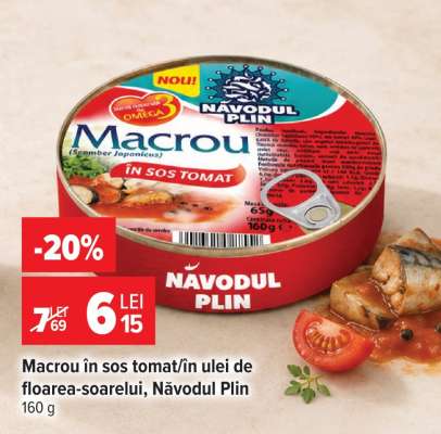 Macrou în sos tomat/în ulei de floarea-soarelui, Năvodul Plin