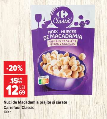 Nuci de Macadamia prăjite și sărate Carrefour Classic