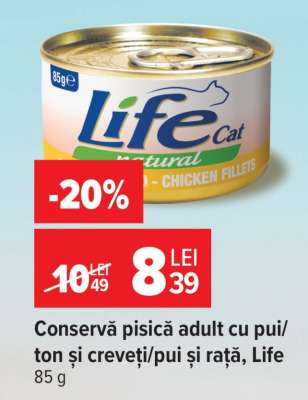 Conservă pisică adult cu pui/ton și creveți/pui și rață, Life
