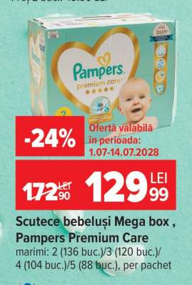 Scutece bebeluși Mega box, Pampers Premium Care
