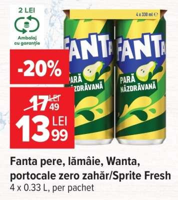 Fanta pere, lămâie, Wanta, portocale zero zahăr/Sprite Fresh