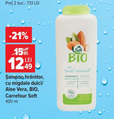 Șampon hrănitor, cu migdale dulci/Aloe Vera, BIO, Carrefour Soft