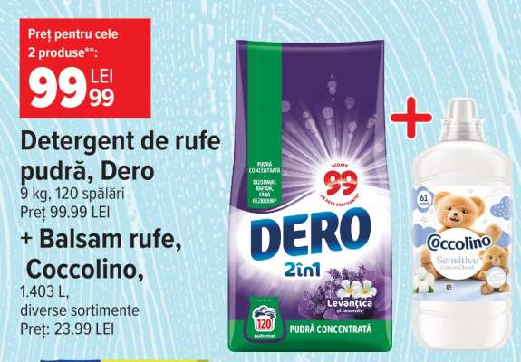 Detergent de rufe pudră, Dero + Balsam rufe, Coccolino