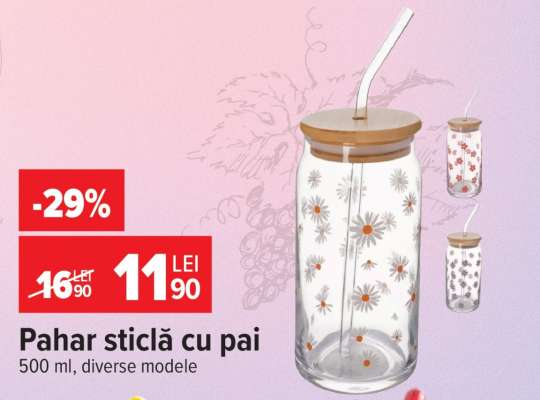 Pahar sticlă cu pai