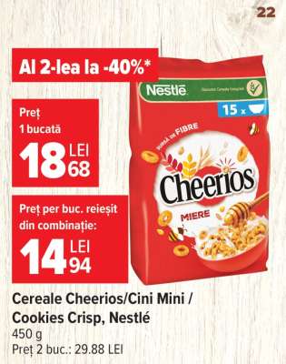 Cereale Cheerios/Cini Mini/Cookies Crisp, Nestlé