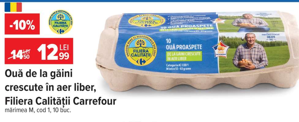 Ouă de la găini crescute în aer liber Filiera Calității Carrefour