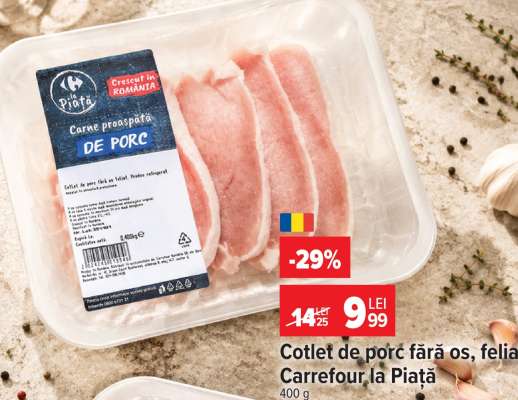 Cotlet de porc fără os, felii Carrefour la Piață
