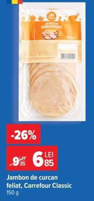 Jambon de curcan, feliat, Carrefour Classic