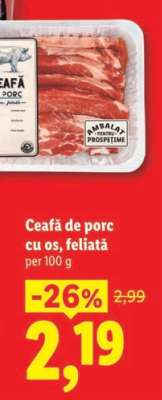 Ceafă de porc, cu os, feliată