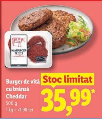 Burger de vită cu brânză Cheddar