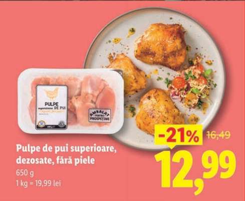Pulpe de pui superioare dezosate fără piele