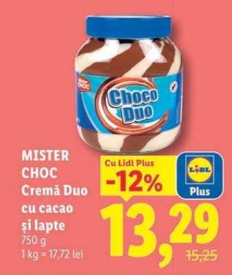 MISTER CHOC Cremă Duo cu cacao și lapte